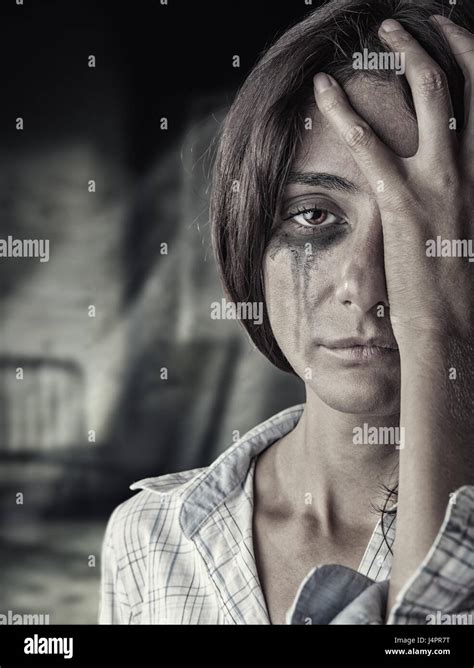 Sad Young Woman Crying In A Dark Room Stock Photo Alamy