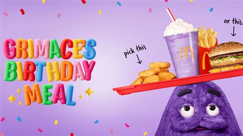 Celebrate Grimaces Birthday Mcdonalds Grimace Birthday Meal And