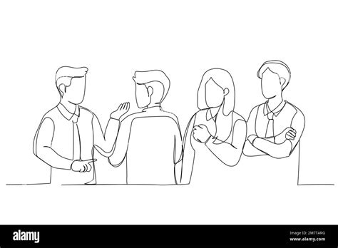 Drawing Of Business People Having Board Meeting Single Line Art Style