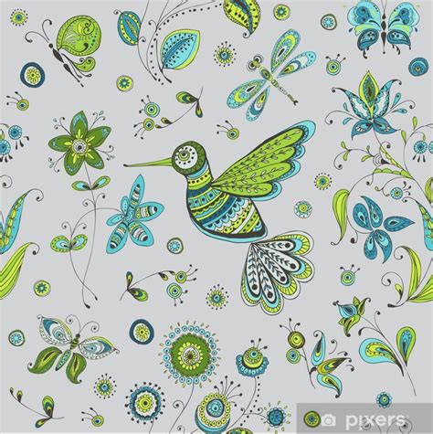 Papier Peint Spring And Summer Doodles Oiseaux Papillons Fleurs
