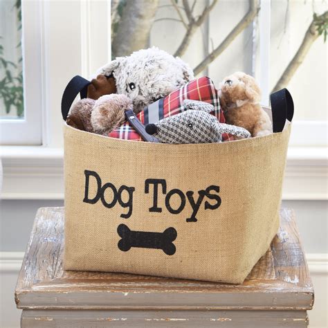 Dog Toys Burlap Storage Bin Rustic Pet Storage Dog Toy Organization