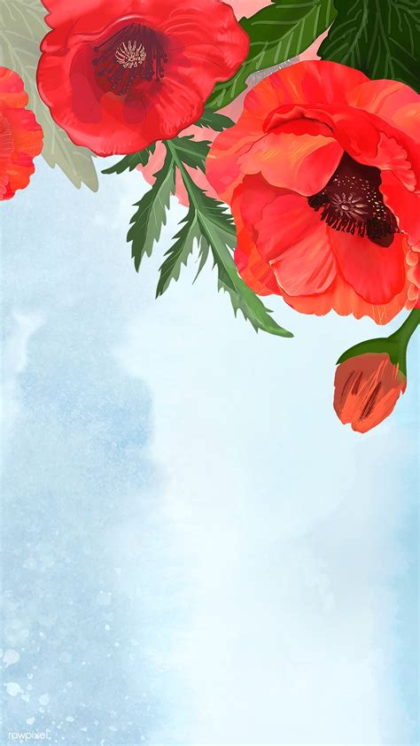 Download premium illustration of Hand drawn poppies with a blue