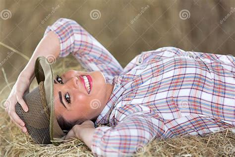 Cowgirl Lying Hay Stock Image Image Of Person Female 43035641