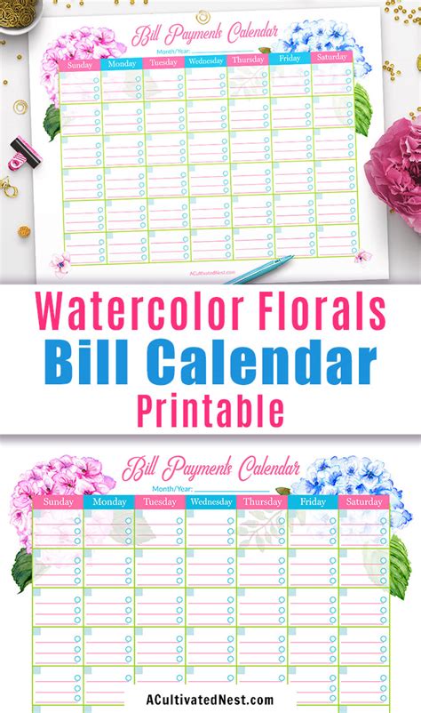 Manage multiple accounts per service. Printable Bill Payments Calendar: Hydrangeas- A Cultivated ...