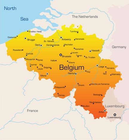 All regions, cities, roads, streets and buildings satellite view. Belgium vector maps