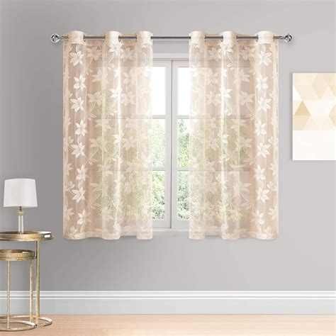 Dwcn Floral Lace Sheer Curtains Grommet Window Voile