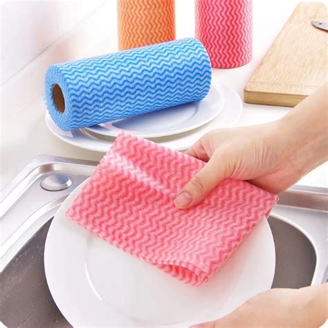 50pcs Roll Non Woven Kitchen Cleaning Cloth Disposable Eco Friendly Rags Wiping Scouring Pad