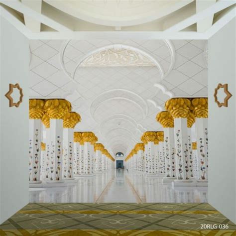 Jual Wallpaper 3d Custom Islami Mihrab Masjid Tiang Putih Ornamen Emas