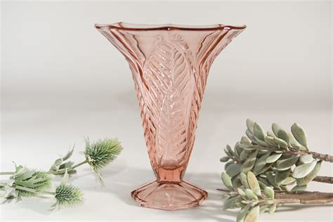Antique Pink Glass Vase Large Vintage Depression Glass Decor 1930s Home Decor Art Deco