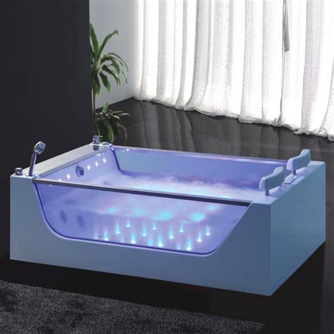 Tempered Glass Side Acrylic White Whirlpool 2 Persons Massage Bathtub China Massage Bathtubs