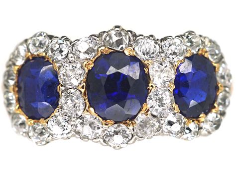 Edwardian 18ct Gold Sapphire And Diamond Triple Cluster Ring 685n