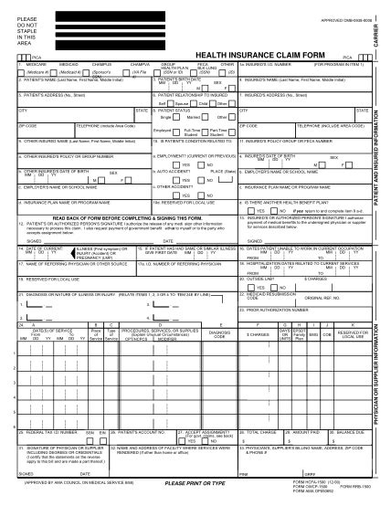 22 Free Blank Cms 1500 Claim Form Free To Edit Download And Print