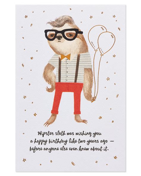 American Greetings Funny Hipster Sloth Birthday Card With Foil