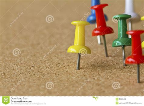 Colorful Push Pins On Cork Bulletin Board Stock Photo Image Of