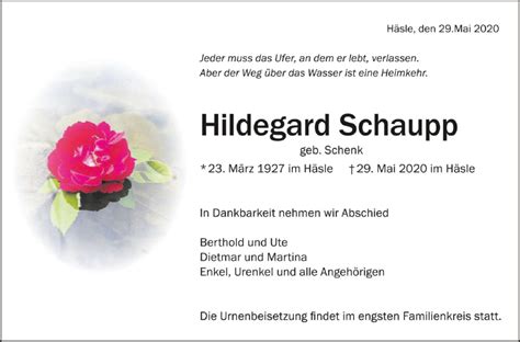 Traueranzeigen Von Hildegard Schaupp Schwaebische De Trauerportal My