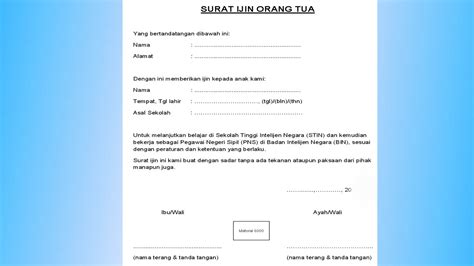 37 full pdfs related to this paper. Format Surat Ijin Orang Tua PTB STIN - Kedinasan.com - Sekolah Kedinasan 2020