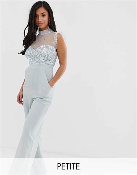Maya Petite Embellished Bodice Wide Leg Jumpsuit With Satin Trim In Ice