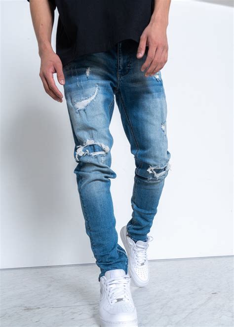 Konus Men S Rip And Repair Denim With Distress Ripped Denim Pants Slim Fit Ripped Jeans Mens