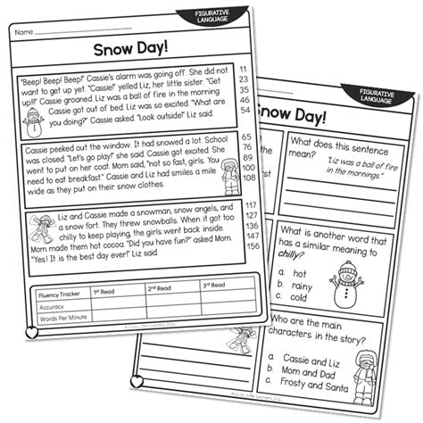 2nd Grade Figurative Language Reading Passage Snow Day At Lucky