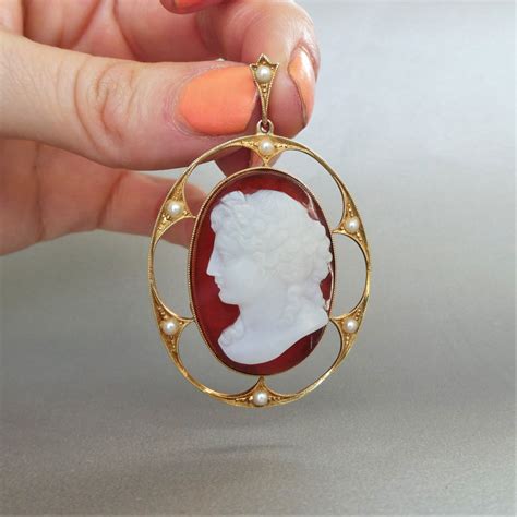 Beryl Lane Antique Edwardian 15ct Gold Seed Pearl And Hardstone Cameo