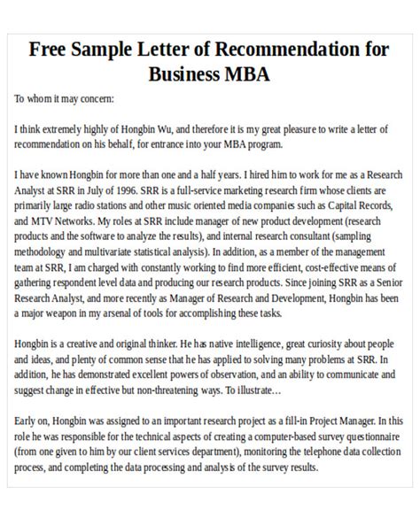 Free 7 Sample Mba Recommendation Letter Templates In Pdf Ms Word