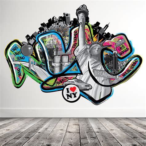 Nyc Graffiti Wall Decal Modern Street Edgy Art Large Spray Etsy