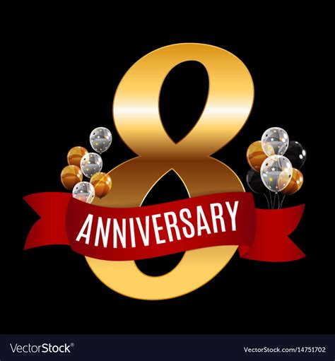 Golden 8 Years Anniversary Template With Red Vector Image