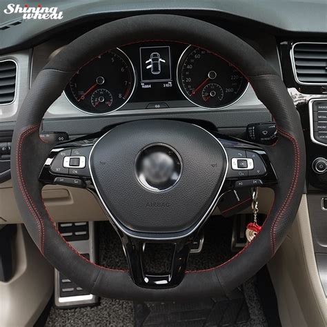 Shining Wheat Hand Stitched Black Suede Black Leather Steering Wheel