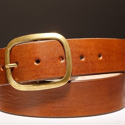 Brown Leather Belt With Silver Buckle Handmade In Usa Etsy