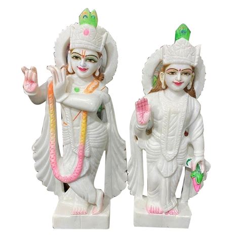 White Base 2 Feet Marble Radha Krishna Statue For Worship Home At