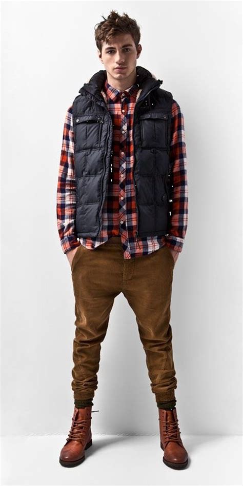 A Plaid Flannel Shirt With A Vest Vest Outfits Men Mens Outfits