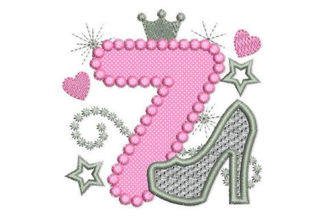 Happy Bithday Number 7 Pink Glamour For Girl By Embroideryland