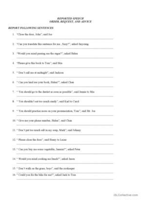 15 Reported Requests English ESL Worksheets Pdf Doc