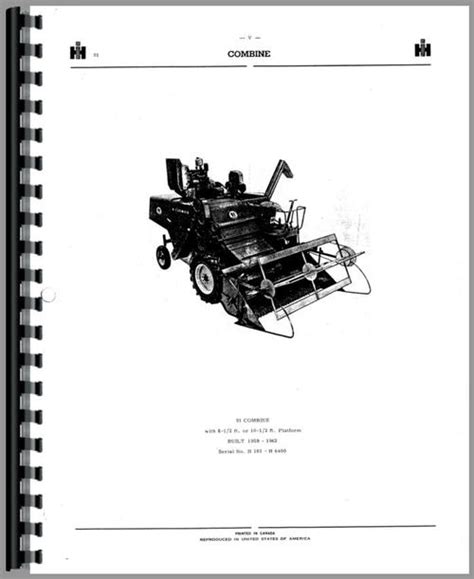 International Harvester 91 Combine Parts Manual