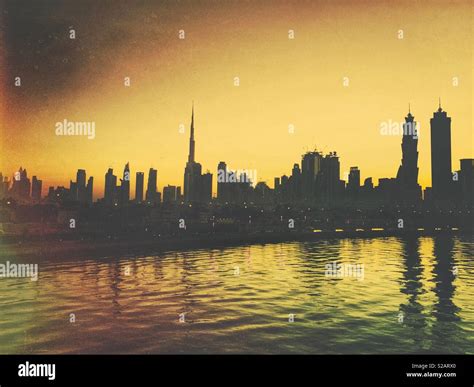 Dubai Skyline At Sunset Stock Photo Alamy