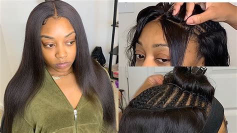 Middle Part Lace Closure Sew In Completely Glueless Youtube