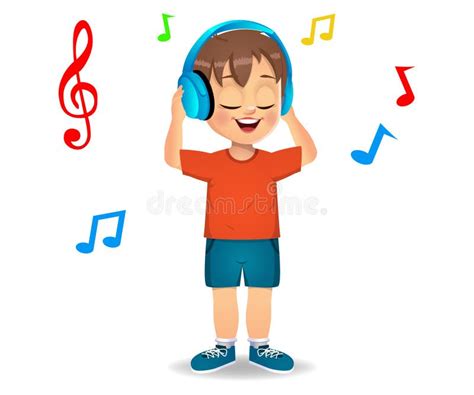 Niño Lindo Escuchando Música Stock De Ilustración Ilustración De