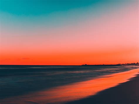 Desktop Wallpaper Beach Clean Sky Skyline Sunset Hd Image Picture