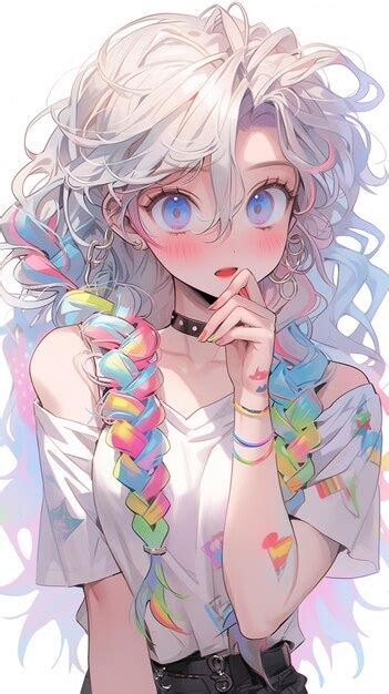 Premium Ai Image Anime Girl With White Hair And Blue Eyes Holding A Candy Generative Ai