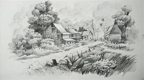 How To Draw A Landscape With Pencil Art Youtube