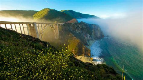 California Bridge Fog Coast Cliff Sea Sky Landscape Wallpapers Hd Desktop And Mobile