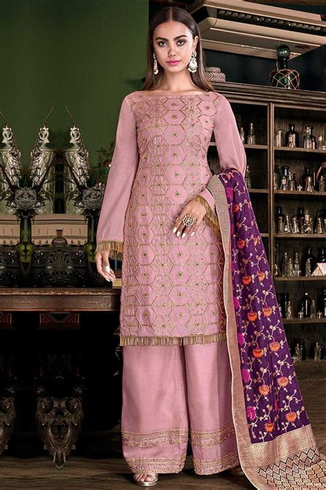 Light Pink Silk Palazzo Pant Suit With Dori Work In 2021 Fashion Suits For Women Pakistani