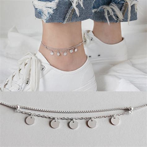 Ypay Box Chain Disc Ankles For Women Girls Genuine 925 Sterling Silver