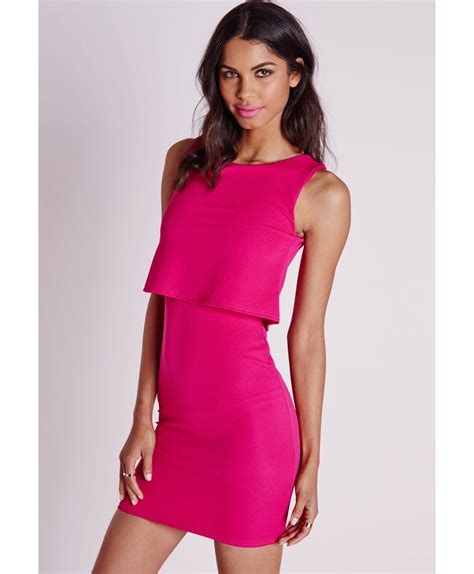 Missguided Layered Bodycon Dress Hot Pink In Pink Lyst