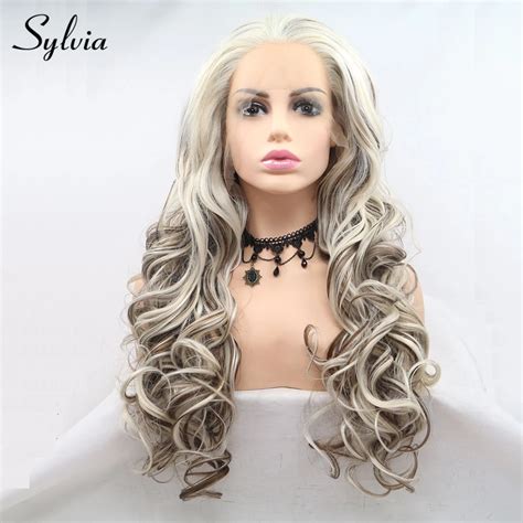Sylvia Platinum Blonde Highlight Brown Bouncy Curly Synthetic Lace