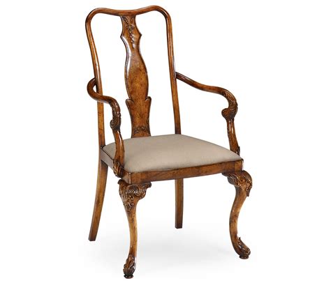 Queen anne furniture is somewhat smaller, lighter, and more comfortable than its predecessors, and examples in common use include curving shapes. Queen Anne style dining carver chair (Arm)
