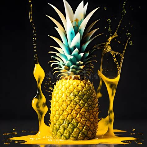 Amazing Pineapple With Water Splash And Drops Isolated Generati Stock
