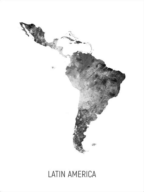 Latin America Map Watercolour Art Print Poster Colour Black Etsy Uk