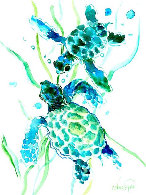 Turquoise Indigo Sea Turtles Sea Turtle Art Turtle