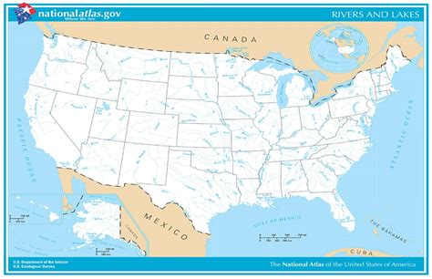 United States Rivers And Lakes Map Poster